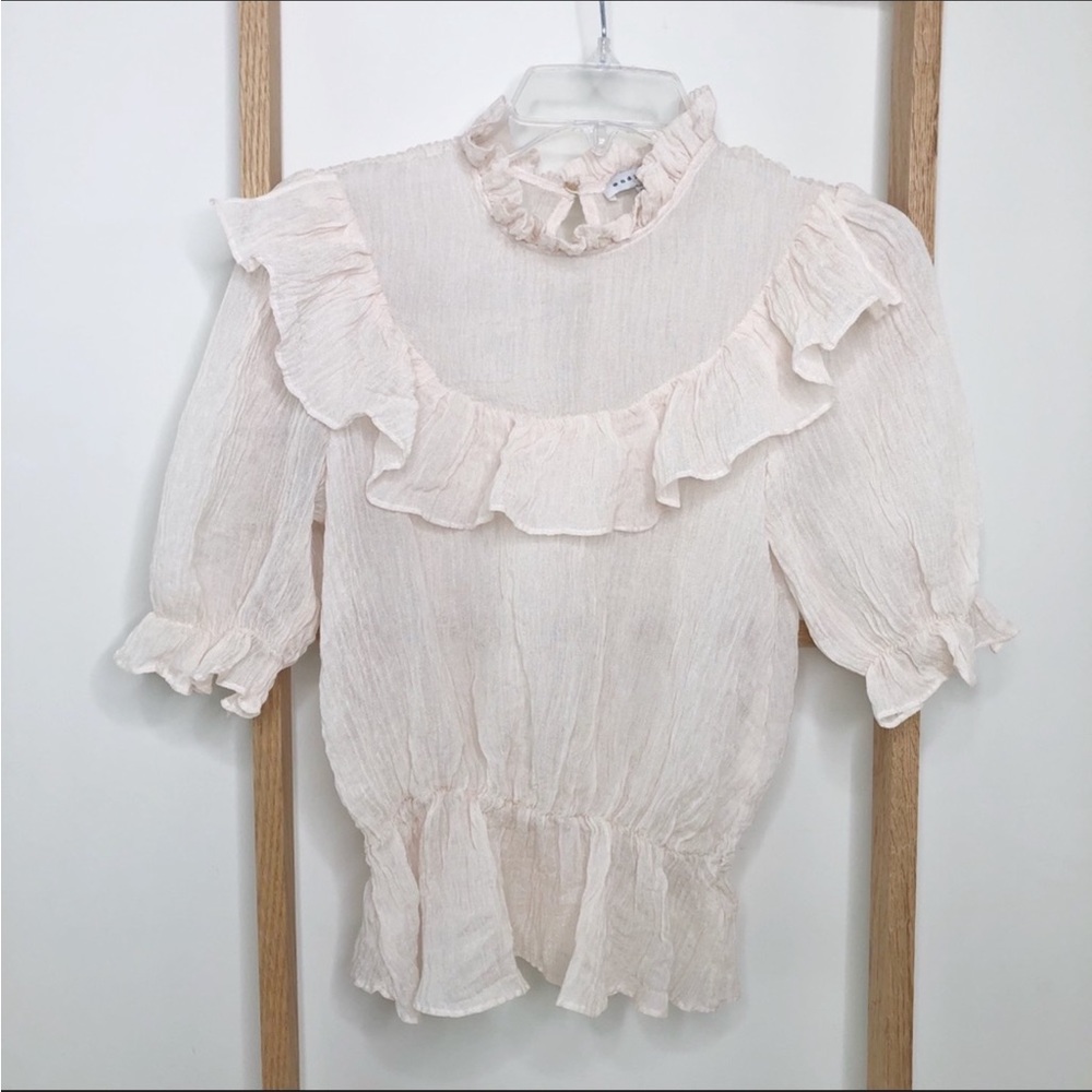 Endless Rose Sheer Frill Mock Neck Peplum Top
